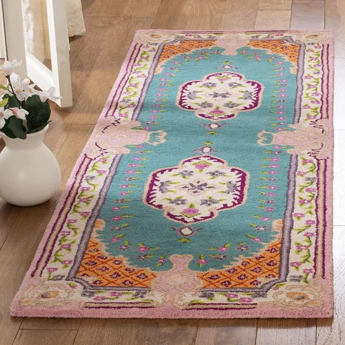 Miniatura 23 de SAFAVIEH Bellagio Collection - Alfombra decorativa de 2 x 3 pies, azul y rosa, hecha a mano de lana de medallón, ideal para zonas de alto tráfico