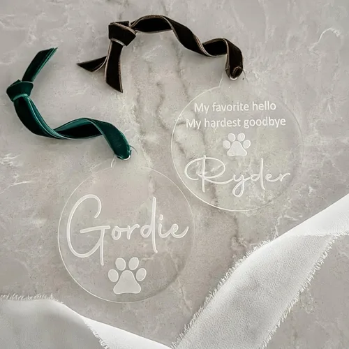Miniatura 6 de Adorno de Navidad acrílico hecho a mano personalizado con cinta de terciopelo, 9 diseños personalizados disponibles, regalo único o recuerdo