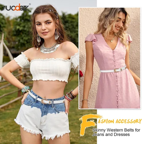 Miniatura 28 de SUOSDEY Cinturones ajustados occidentales de moda para mujer, cinturón de cuero ajustable para vestidos con hebilla vintage