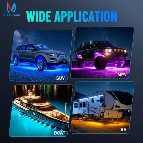 Miniatura 7 de MICTUNING Kit de luces LED RGB 2025 mejorado, 8 cápsulas de luz neón multicolor con control remoto RF a prueba de agua 12V para autos, camiones