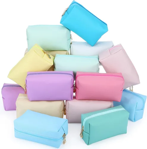 Miniatura 12 de 20 bolsas de maquillaje de piel sintética con cremallera, bolsas de maquillaje impermeables, contenedor de belleza para mujeres, regalos de Negro