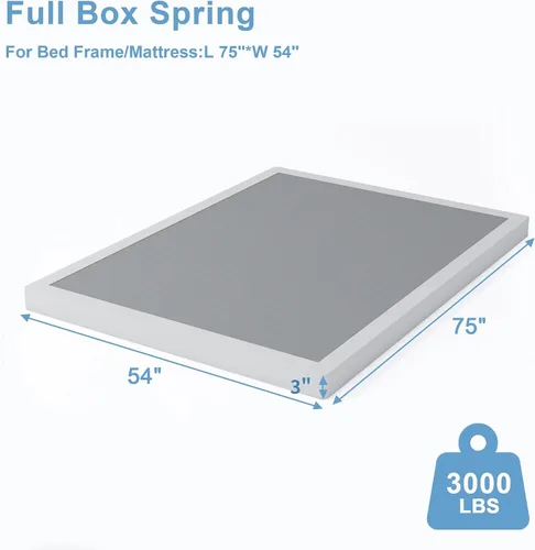 Miniatura 2 de HOBINCHE Somier de resorte completo de 3 pulgadas, somier de perfil bajo para cama completa, base de colchón resistente, base de cama de metal con 3