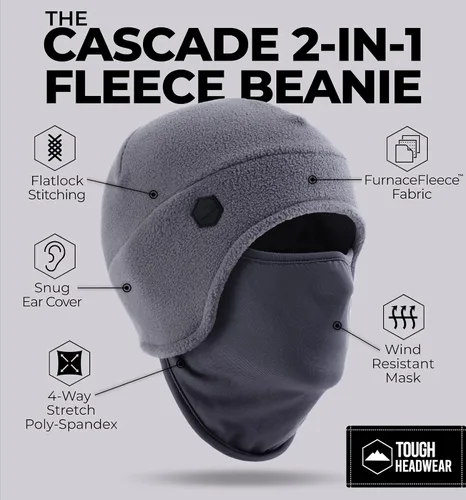 Miniatura 10 de Tough Headwear Skull Cap with Mask Men, Winter Running Gear, Motorcycle Winter Gear, Helmet Liners, Ski Hat, Thermal Beanie