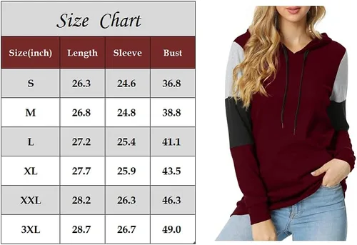 Miniatura 6 de CATHY Sudadera casual con cordón para mujer, manga larga, bloque de color, sudadera con capucha y bolsillo