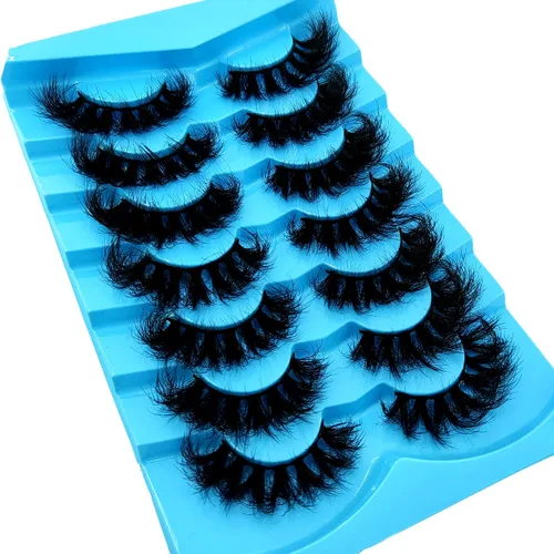 Miniatura 7 de 6 pares de pestañas postizas de ojo de gato, esponjosas pestañas de visón sintético 8D, pestañas dramáticas largas y gruesas (7 pares-BHZ01)