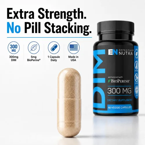 Miniatura 3 de Suplemento DIM de Effective Nutra 300 mg con BioPerine - Bloqueador de estrógeno de extra fuerza para hombres y mujeres - Apoyo hormonal