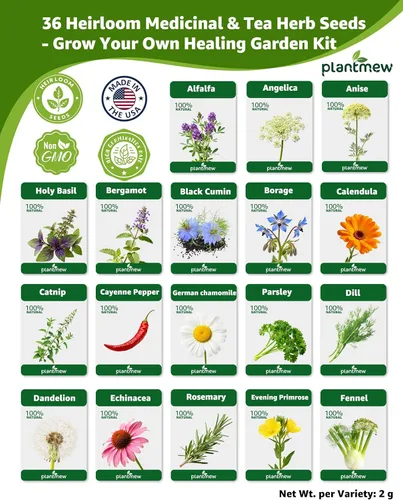 Miniatura 4 de Paquete variado de semillas de hierbas medicinales – 36 semillas de jardín de té de hierbas no transgénicas: manzanilla, lavanda, equinácea