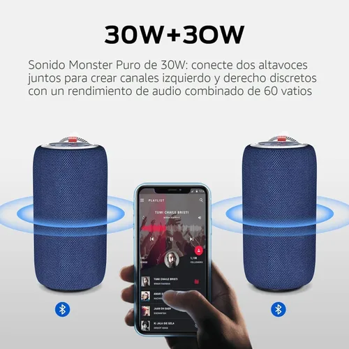 Miniatura 2 de Monster S310 Altavoz Bluetooth actualizado, altavoz portátil de 30 W, sonido estéreo de 360° con graves intensos, emparejamiento TWS, IPX6