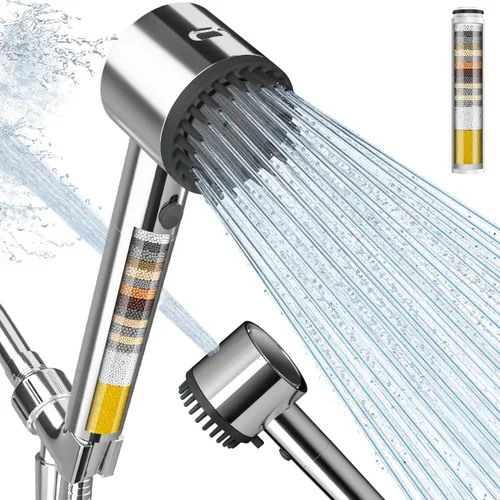 Miniatura 12 de Cobbe Ion Drops - Cabezal de ducha filtrado con mano, cabezal de ducha 4+1 modo de pulverización con filtros, lavado eléctrico integrado para agua