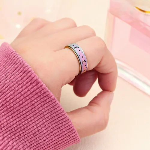 Miniatura 3 de Anillo de ansiedad para mujer, anillos giratorios: anillos giratorios de acero inoxidable de 0.236 pulgadas (0.236 in) con luna y estrella