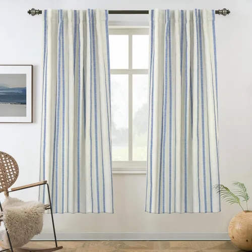 Miniatura 11 de DriftAway - Cortinas de Lino Mezcla de Granja 100% Opacas de 84 Pulgadas de Largo para Dormitorio, Cortinas Verticales Rayadas Impresas de Lino