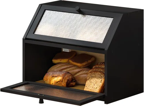 STDDRE Caja de Pan para Encimera de Cocina Cubo de Doble Capa Caja de Almacenamiento de Pan de Capacidad Extra Grande Estilo Granja con Ventanas de