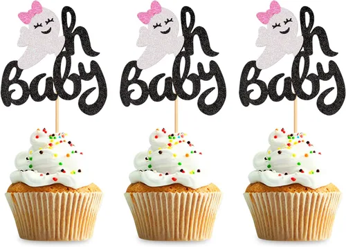 Miniatura 14 de 24 piezas de Halloween Baby Boo Cupcake Toppers Boo Ghost Cupcake Picks Baby Shower Halloween Boy Girl First Birthday Party Decoración Suministros