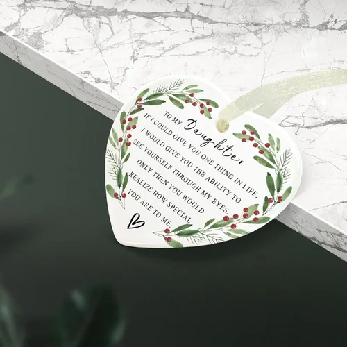 Miniatura 6 de Adornos de Navidad para hija 2026, adorno de Navidad para siempre, el mejor regalo, cerámica de impresión de doble cara con caja de regalo y cinta