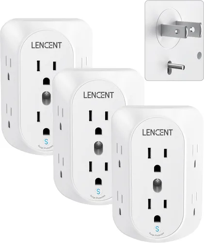 Miniatura 9 de LENCENT Regleta de alimentación con protector de sobretensiones de 2 clavijas, adaptador de toma de tierra de 2 clavijas a 3 puntas, toma