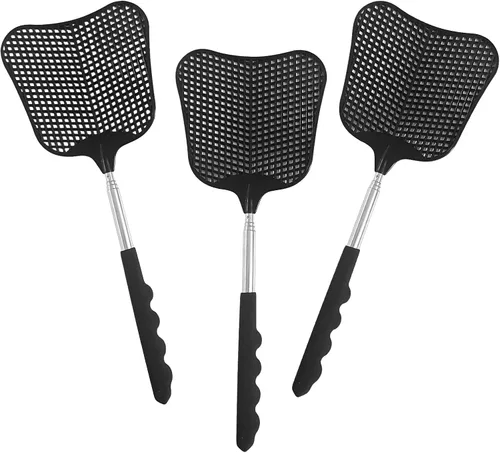 Miniatura 3 de Wapodeai 3 matamoscas telescópico, matamoscas de plástico, matamoscas grandes que funcionan para interiores y exteriores (3 verdes)
