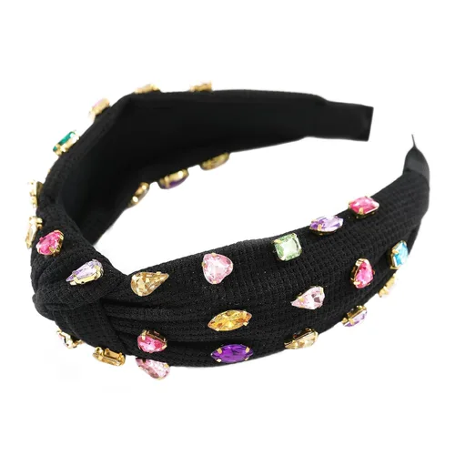 Miniatura 3 de Diadema anudada con joyas para mujeres y niñas, diadema de diamantes de imitación de cristal brillante, nudo superior ancho para mujer, diadema Negro