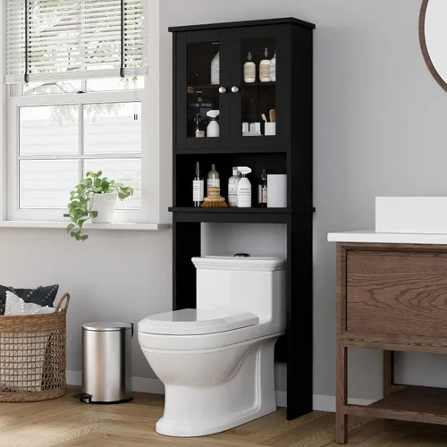 Miniatura 11 de Shintenchi Gabinete de almacenamiento sobre el inodoro, baño sobre el estante del inodoro, organizador de estante ajustable para baño con barra