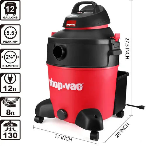 Miniatura 4 de Shop-Vac 5983089 Aspiradora húmeda/seca de 12 galones y 5.5 caballos de fuerza, 2.5 pulgadas de diámetro x 8 pies, cable de 12 pies, ideal