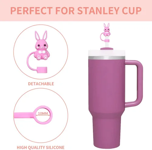 Miniatura 5 de 3 tapas de silicona para popote de Pascua para vaso Stanley Cup de 30 oz/40 onzas, accesorios reutilizables para popotes para beber, lindo conejo 3