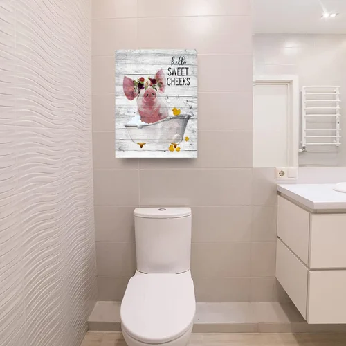 Miniatura 3 de Arte de pared de baño de cerdo de granja, imágenes divertidas de cerdo para baño, decoración de pared rústica de cerdo, lienzo impreso, obra de arte