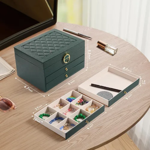 Miniatura 7 de Joyero de 3 capas, organizador de joyas con cajón organizador de joyas, grandes cajas de joyería y organizador con organizador de aretes