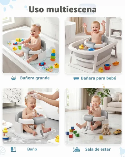 Miniatura 7 de Asiento de baño para bebés: silla de bañera antideslizante con ventosas, soporte de baño seguro y cómodo para bebés, ideal para sentarse, fácil