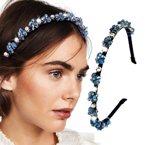 Miniatura 12 de Diademas barrocos de diamantes de imitación púrpura fina banda para el cabello con cuentas de cristal brillante para mujer (morado)