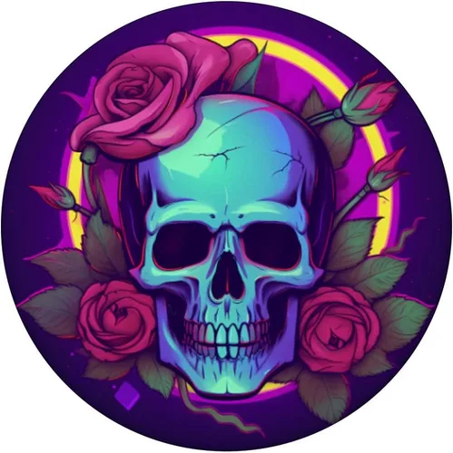 Miniatura 3 de Synthwave Sugar Skull Flowers Purple Skull PopSockets intercambiables PopGrip