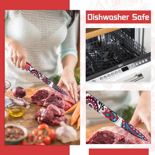 Miniatura 11 de Astercook Juego de cuchillos con diseño de cachemira con tapa, cuchillos coloridos aptos para lavavajillas con 6 fundas de cuchillos, juego