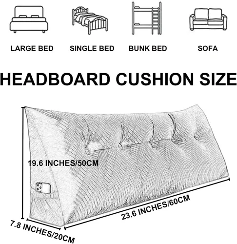 Miniatura 7 de Almohada triangular para cabecero, cojín triangular de color sólido, almohada grande de cuña para sofá cama, respaldo de dormitorio con funda de Azul