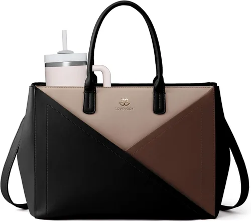 Miniatura 15 de LOVEVOOK Bolsa de mano para laptop para mujer con soporte para tazas grande, bolsa de trabajo de piel sintética de 16 pulgadas, bolsa de mano