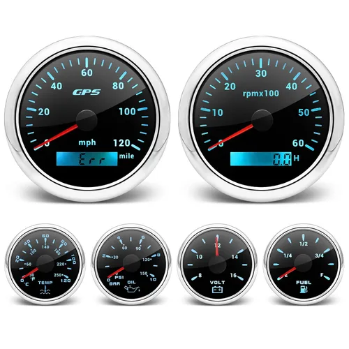 Miniatura 6 de ARTILAURA - Juego de 6 calibradores 85mm 3-3/8" GPS velocímetro 120MPH, tacómetro, 52mm 2-1/16" nivel de combustible, temperatura del agua, presión