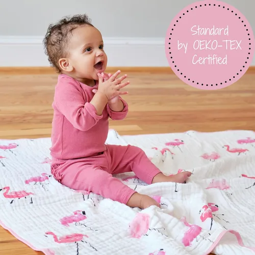 Miniatura 4 de LollyBanks Manta de muselina para bebé, 100% algodón, suave y transpirable, colcha de muselina de 47 x 47 pulgadas, manta para niñas pequeñas, manta