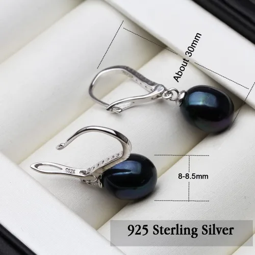 Miniatura 2 de Aretes colgantes de plata de ley 925 de 8 a 0.354in, color negro, blanco, gris, perla cultivada en agua dulce, joyería para mujeres y niñas
