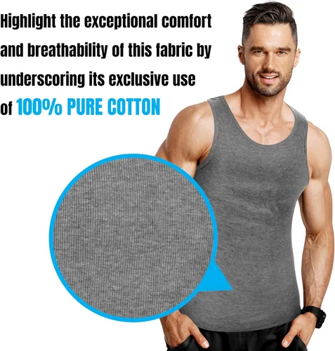 Miniatura 3 de Athllete Men's Tank Top Undershirts 6-Pack, Cotton Sleeveless A-Shirts, Ribbed Mens Tanktops, Wife Beater Shirts