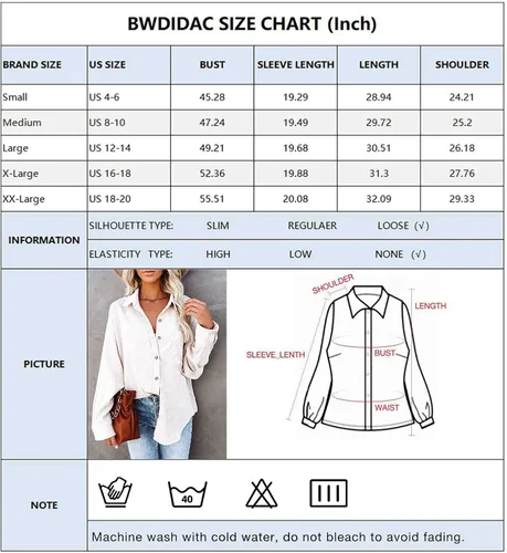 Miniatura 6 de Chaqueta de pana con botones para mujer, estilo casual, manga larga, blusas de gran