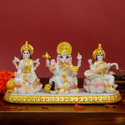 Miniatura 3 de Estatua india de Ganesha Lakshmi Saraswati – 3.9 pulgadas de alto Dios hindú Ganpati Laxmi para decoración de tablero de automóvil, India Murti