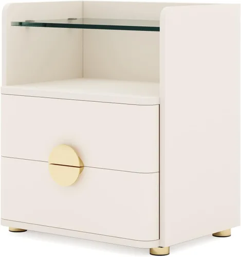 Miniatura 9 de Tribesigns Mesitas de noche, mesa de noche moderna de 2 cajones con espacio de almacenamiento abierto, mesa auxiliar de cama de madera