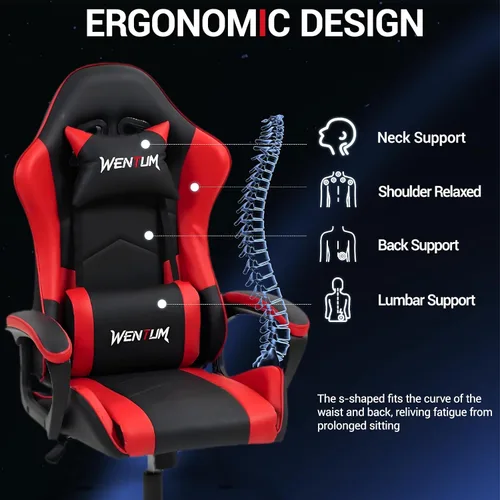 Miniatura 4 de Silla gamer de piel sintética con masaje, para PC y videojuegos, con soporte lumbar para hombres y mujeres, para el hogar y la oficina, altura Rojo