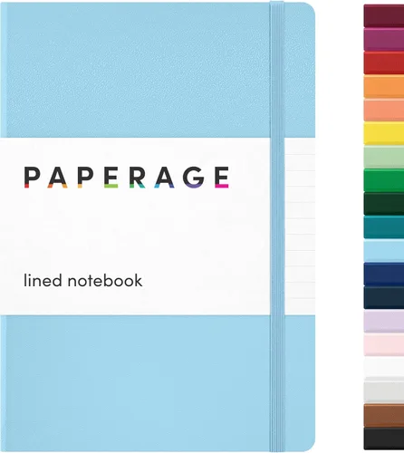 PAPERAGE - Libreta de rayas, tipo diario (color azul claro), 160 páginas, tamaño mediano de 5.6 x 8 pulgadas, papel grueso de 100 g/m² – Libreta de