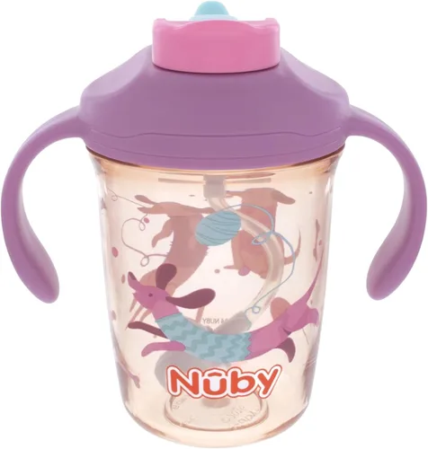 Miniatura 7 de Nuby Taza multifunción 2 en 1 para niños pequeños con popote con peso de 360° y boquilla dura, 8 onzas, asas de fácil agarre y tapa abatible, más