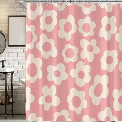 Miniatura 26 de Cortina de ducha pequeña para casa rodante, tamaño medio, estilo retro de los 70, con flores bonitas, estética abstracta de margaritas, decorativa