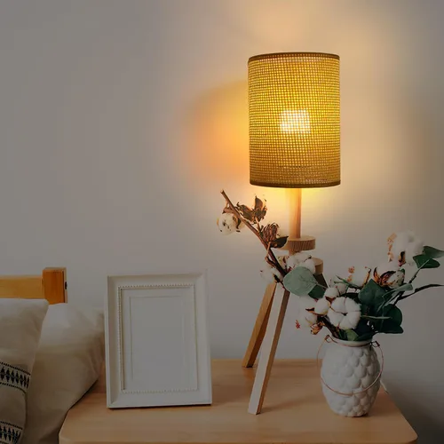 Miniatura 4 de DOITOOL Pantalla de lámpara de ratán rústico de 8.07 x 5.51 x 5.51 pulgadas, cubierta de luz tejida para lámparas de mesa y pie E27, iluminación