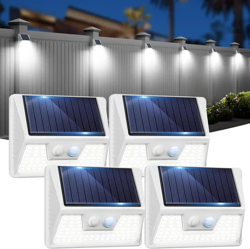 Miniatura 17 de vighep Paquete de 12 luces solares de movimiento para exteriores, luces impermeables para valla al aire libre, luces LED de pared blancas cálidas