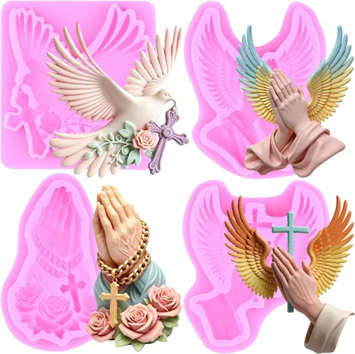 Miniatura 16 de ZiXiang Molde de silicona cruzada para comunión, cáliz, paloma, fondant, molde de bautismo para bautismo, fiesta, decoración de pasteles, decoración
