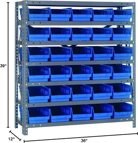 Miniatura 155 de Quantum QSBU-245BK Heavy Duty Shelving Unit with (7) Shelves and (24) QUS245 Black Bins for Garage Warehouse Storage Distribution 400 lb Load