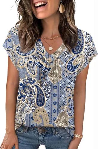 Miniatura 10 de Zeagoo Camisetas de manga corta con cuello en V para mujer, ropa de negocios, ropa de trabajo, ropa de moda