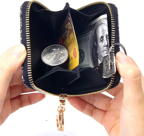 Miniatura 2 de GEEAD - Monedero pequeño con purpurina para mujer o niña, con anillo para llavero