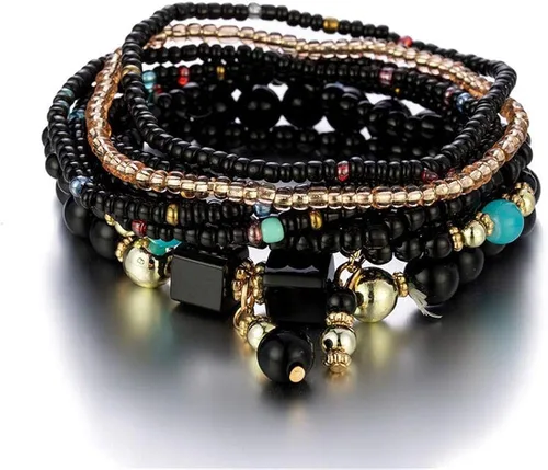 Miniatura 6 de Caiyao Juego de pulseras de cuentas apilables de estilo bohemio, juego de pulseras elásticas multicapa, juego de joyas multicolor, pulseras con dije
